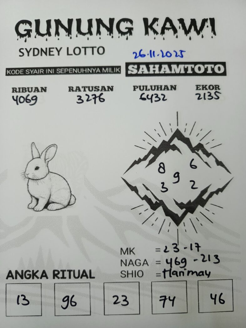Syair Gunung Kawi SYDNEY LOTTO Hari ini Rabu 26 november 2025