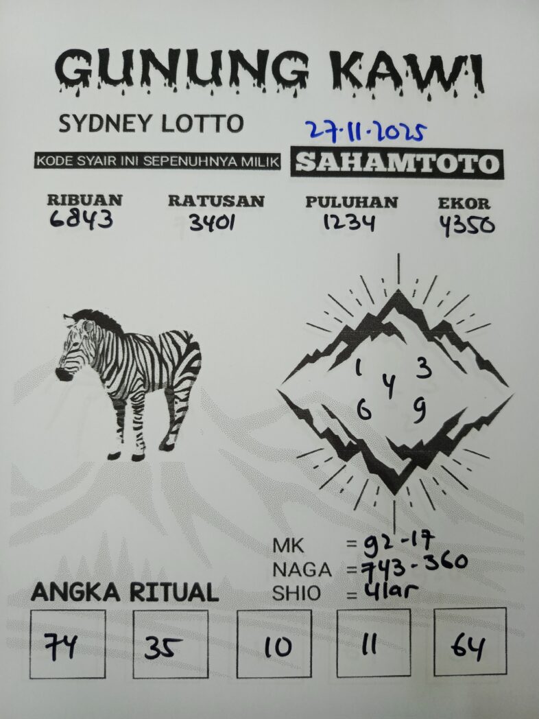 Syair Rintihan Lutung SYDNEY LOTTO Hari ini Kamis 27 november 2025