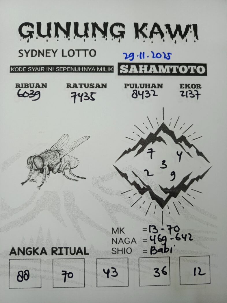 Syair Gunung Kawi SYDNEY LOTTO Hari ini Sabtu 29 november 2025