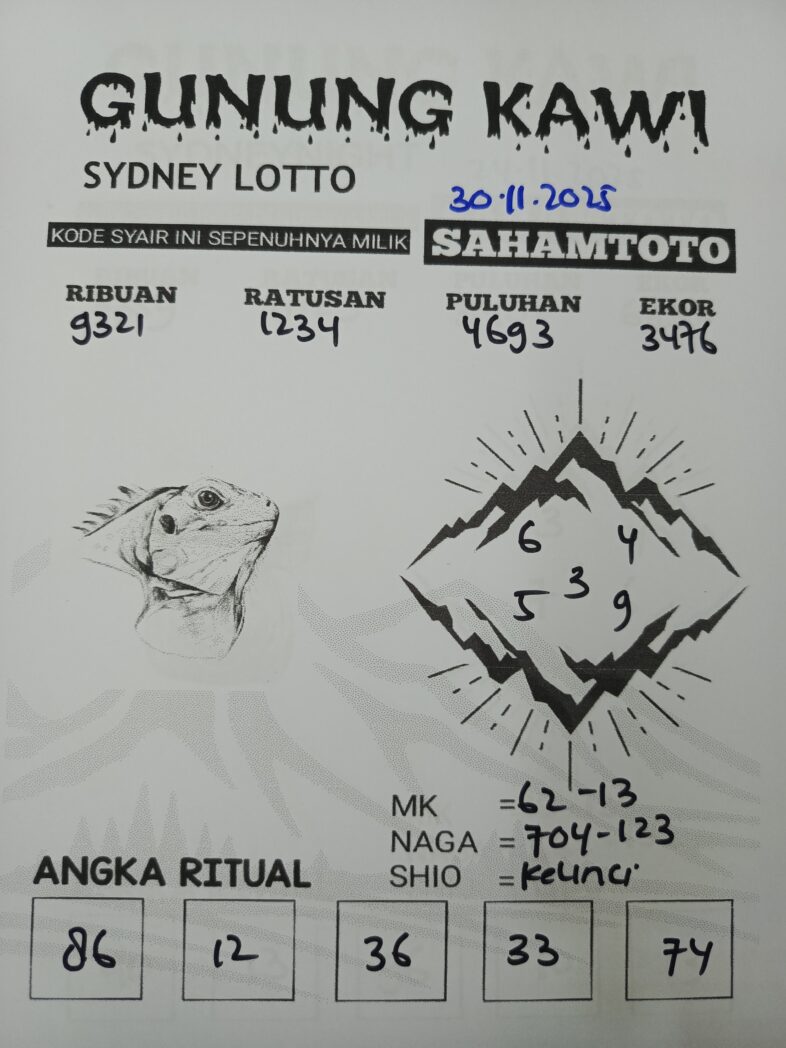 Syair Gunung Kawi SYDNEY LOTTO Hari ini Minggu 30 november 2025
