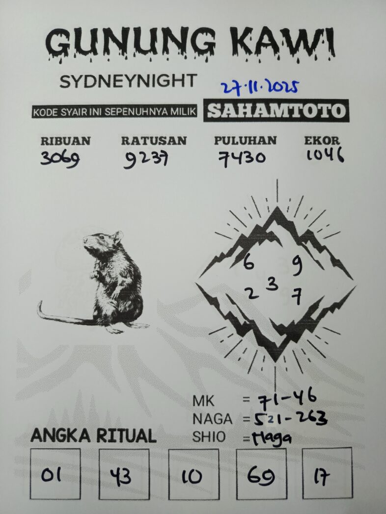 Syair Gunung Kawi SydneyNight Hari ini Kamis, 27 November 2025