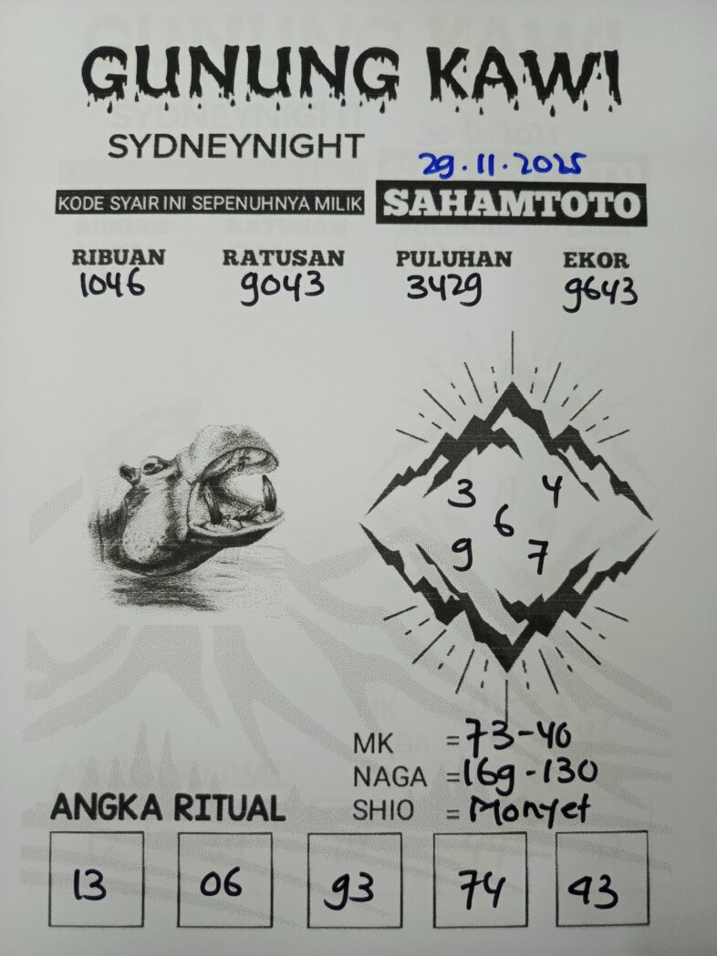 Syair Gunung Kawi SydneyNight Hari ini Sabtu, 29 November 2025