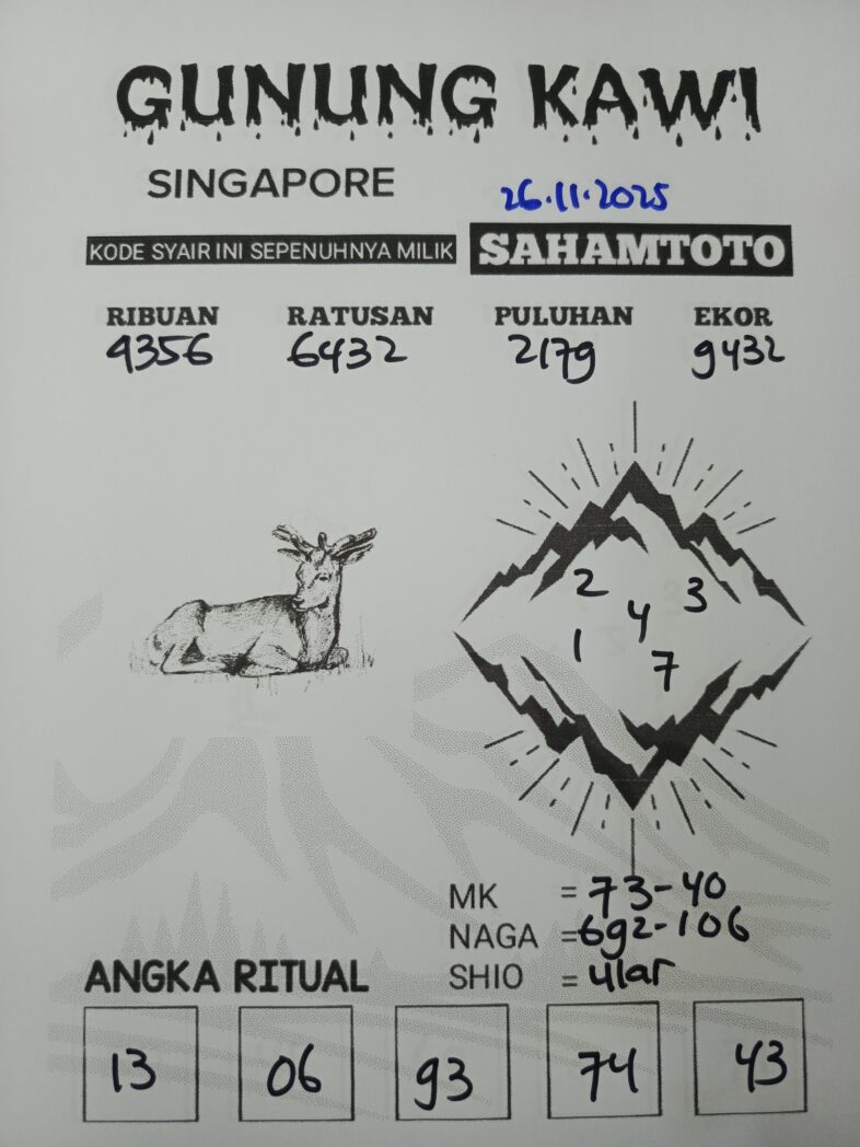 Syair Gunung Kawi Singapore Pools Hari ini Rabu 26 november 2025