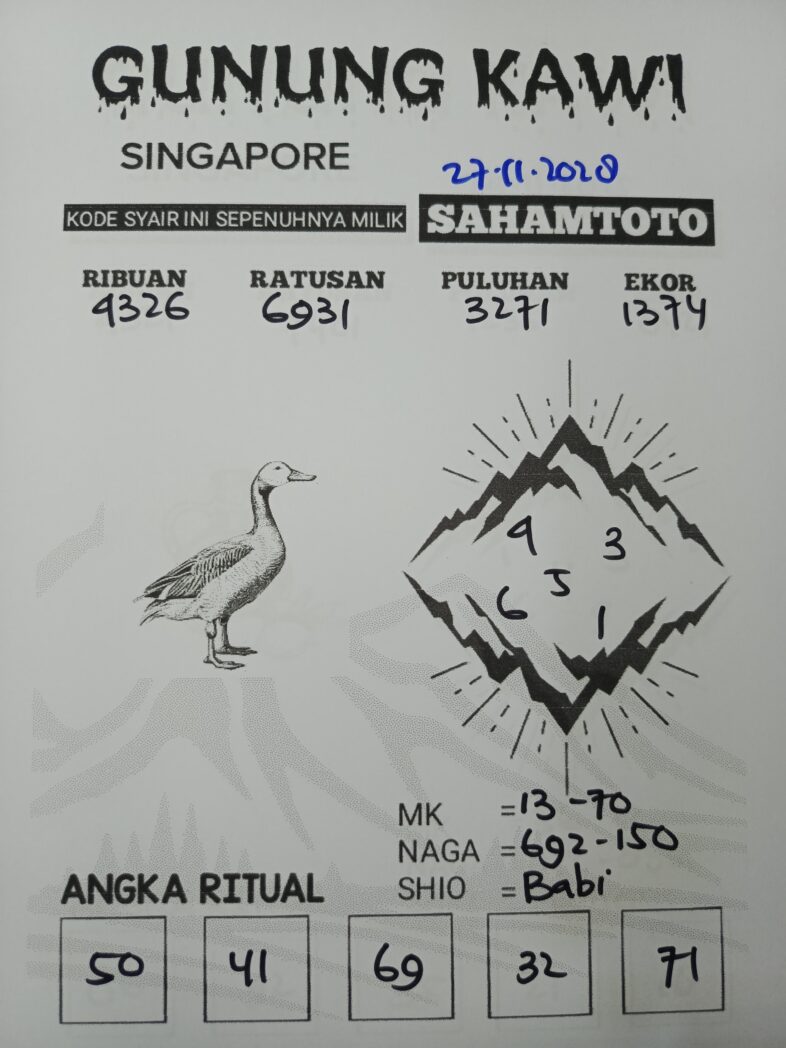 Syair Gunung Kawi SYDNEY LOTTO Hari ini Kamis 27 november 2025