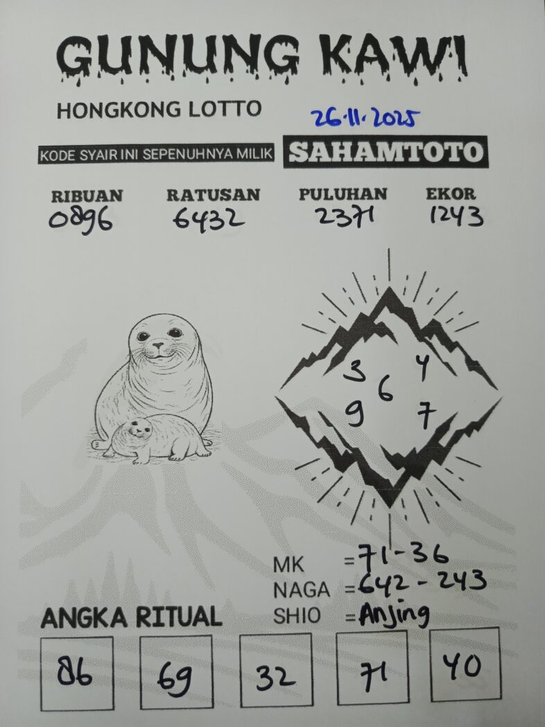Syair Gunung Kawi Hongkong Lotto Hari ini Rabu 26 november 2025