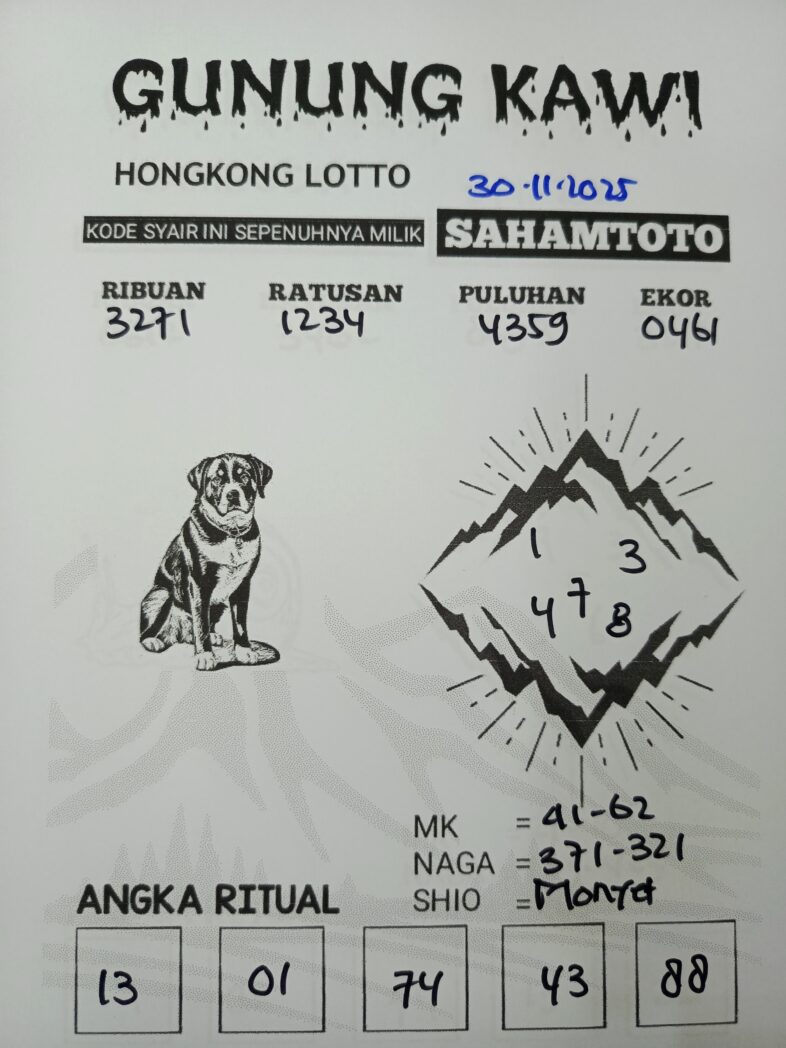 Syair Gunung Kawi Hongkong Lotto Hari ini Minggu 30 november 2025