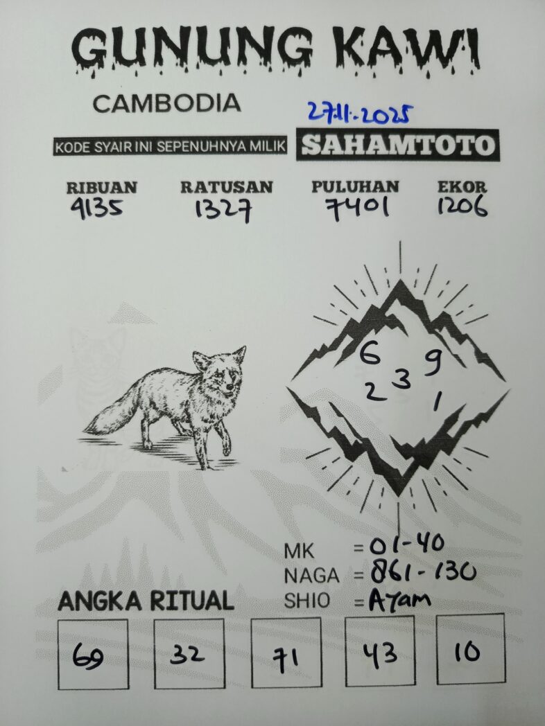 Syair Gunung Kawi CAMBODIA Pools Hari ini Kamis 27 november 2025