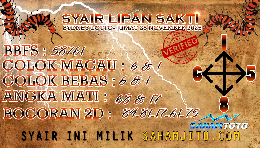 Syair lipan sakti Sydney Lotto Hari ini Jumat 28 november 2025