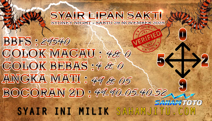 Syair lipan sakti SydneyNight Hari ini Sabtu, 29 November 2025