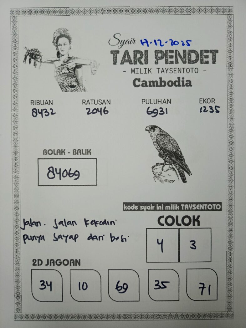 Syair Tari Pendet Cambodia Hari Ini Rabu, 17 Desember 2025