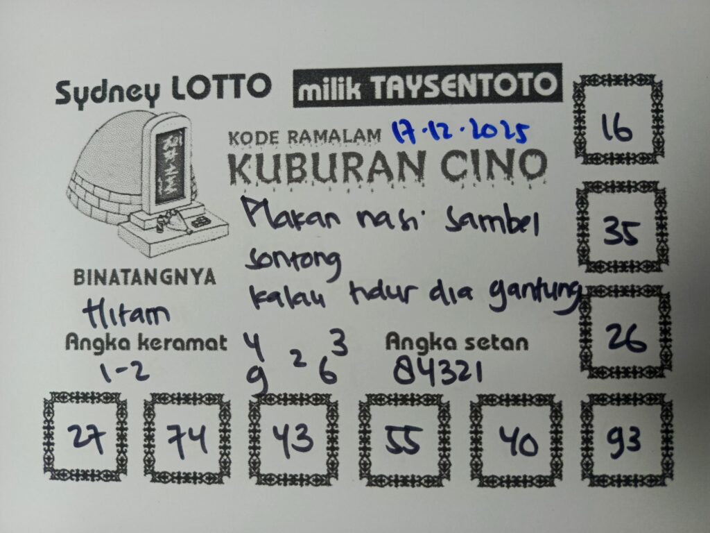 Syair Kuburan Cino Sydney Hari ini Rabu, 17 Desember 2025