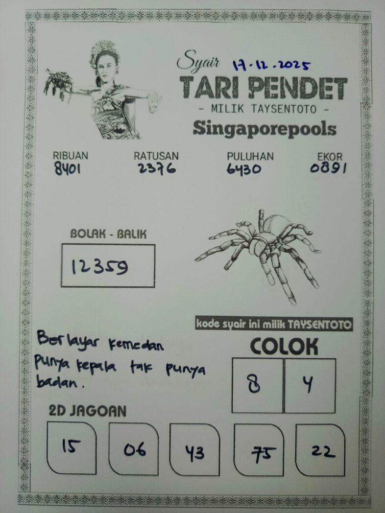 Syair Tari Pendet SGP Hari ini Rabu, 17 Desember 2025