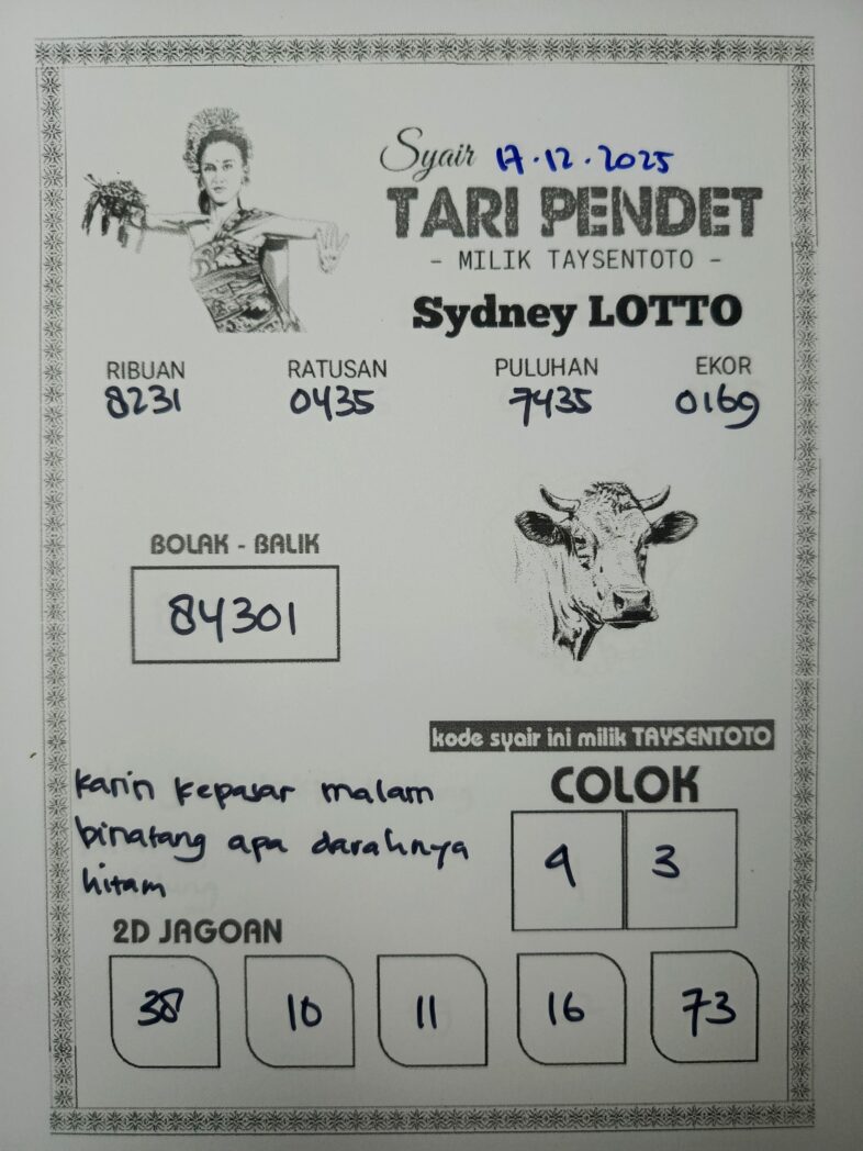 Syair Tari Pendet Sydney Hari ini Rabu, 17 Desember 2025