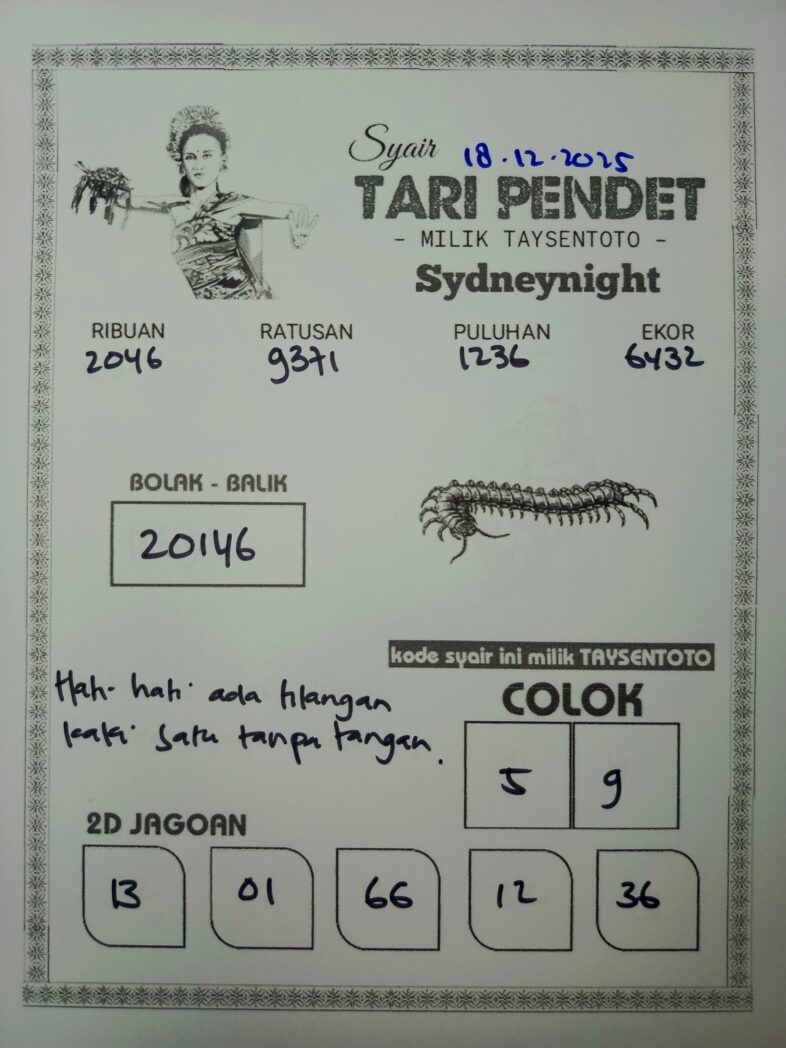 Syair Tari Pendet SydneyNight Hari ini Kamis, 18 Desember 2025