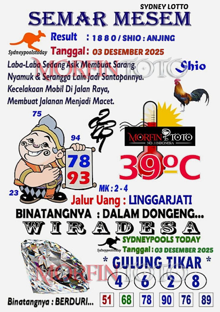 SYAIR TOGEL SEMAR MESEM SYDNEY LOTTO 03 DESEMBER 2025