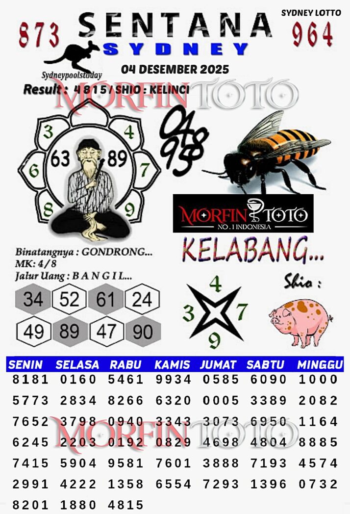 SYAIR TOGEL SENTANA SYDNEY LOTTO 04 DESEMBER2025