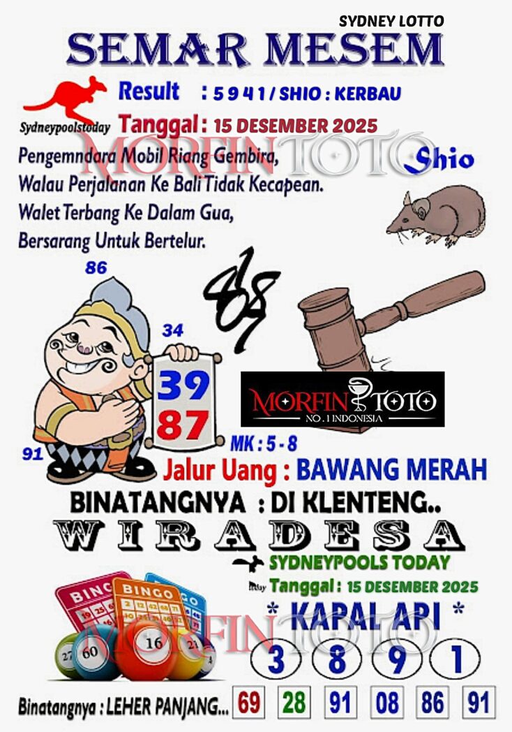 SYAIR TOGEL SEMAR MESEM SYDNEY LOTTO 15 DESEMBER 2025