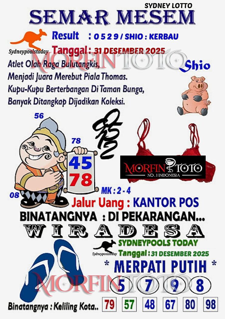 SYAIR TOGEL SEMAR MESEM  SYDNEY LOTTO 31 DESEMBER 2025
