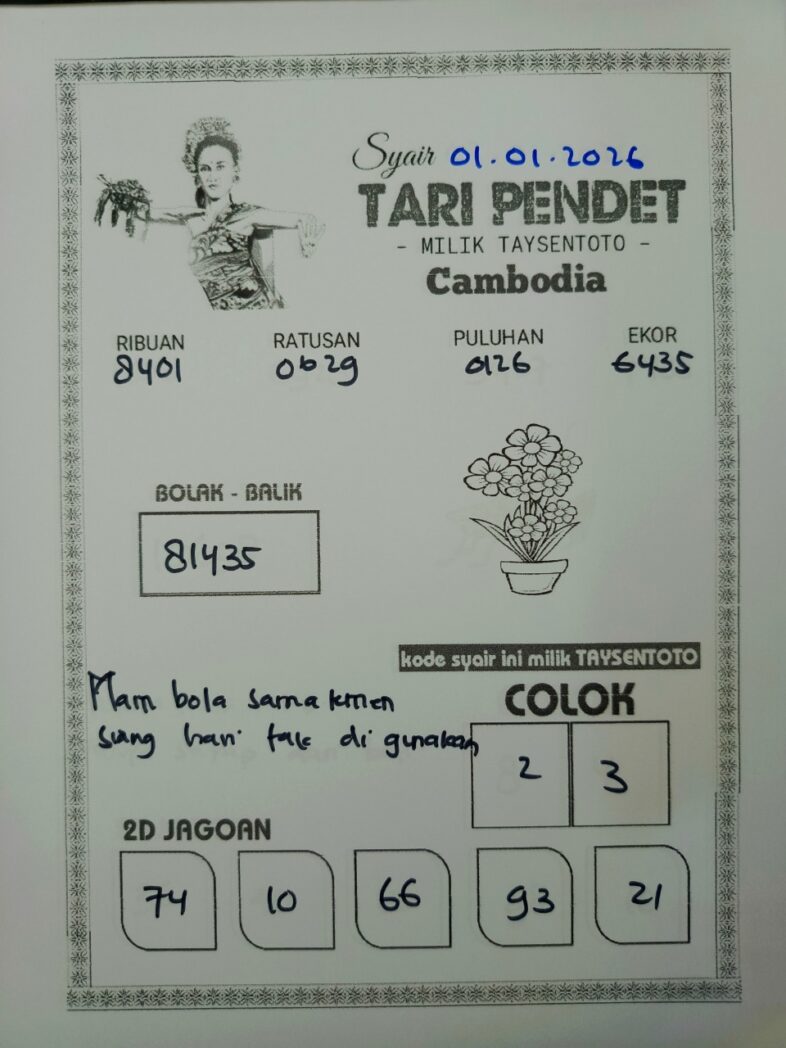 Syair Tari Pendet Cambodia Hari Ini Kamis, 01 Januari 2026