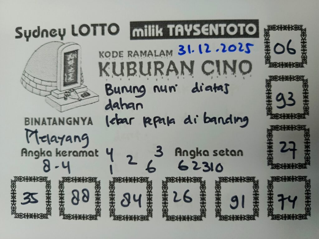 Syair Kuburan Cino Sydney Hari ini Rabu, 31 Desember 2025