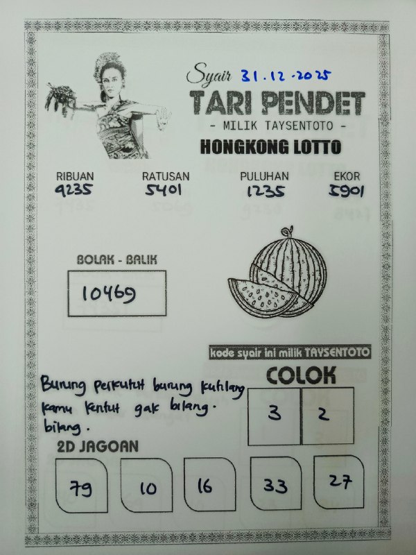 Syair Tari Pendet HK Hari Rabu, 31 Desember 2025