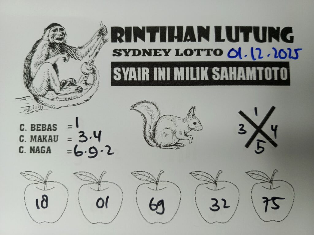 Syair Rintihan Lutung SYDNEY LOTTO Hari ini SENIN 01 DESEMBER 2025