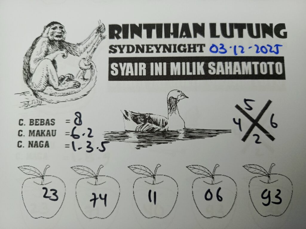 Syair Rintihan Lutung SydneyNight Hari ini Rabu, 03 Desember 2025