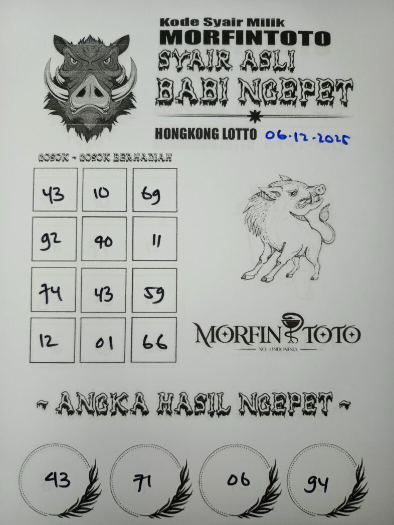 SYAIR TOGEL BABI NGEPET HONGKONG LOTTO 06 DESEMBER 2025