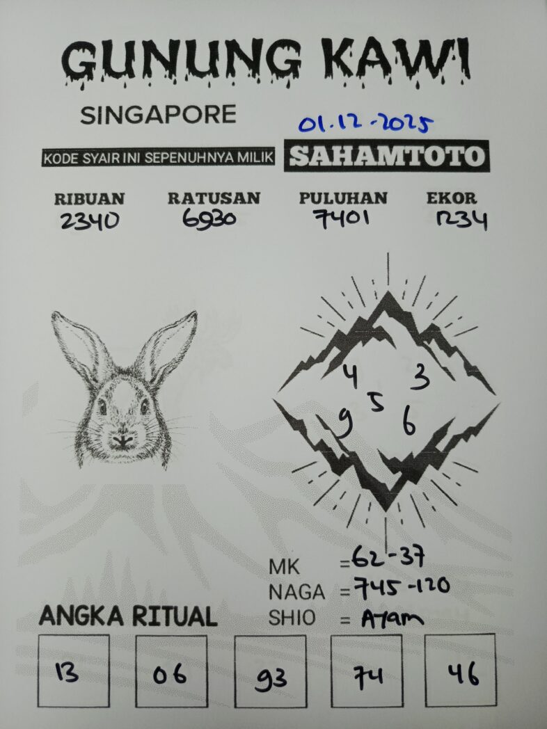 Syair Gunung Kawi SINGAPORE POOLS Hari ini SENIN 01 DESEMBER 2025