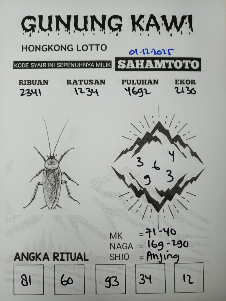 Syair Gunung Kawi Hongkong LOTTO Hari ini SENIN 01 DESEMBER 2025