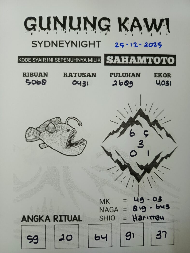 Syair Gunung Kawi SydneyNight Hari ini Kamis, 25 Desember 2025