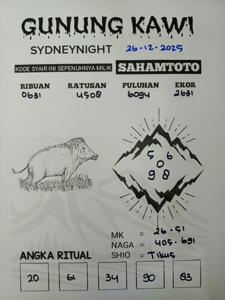 Syair Gunung Kawi SydneyNight Hari ini Jumat, 26 Desember 2025
