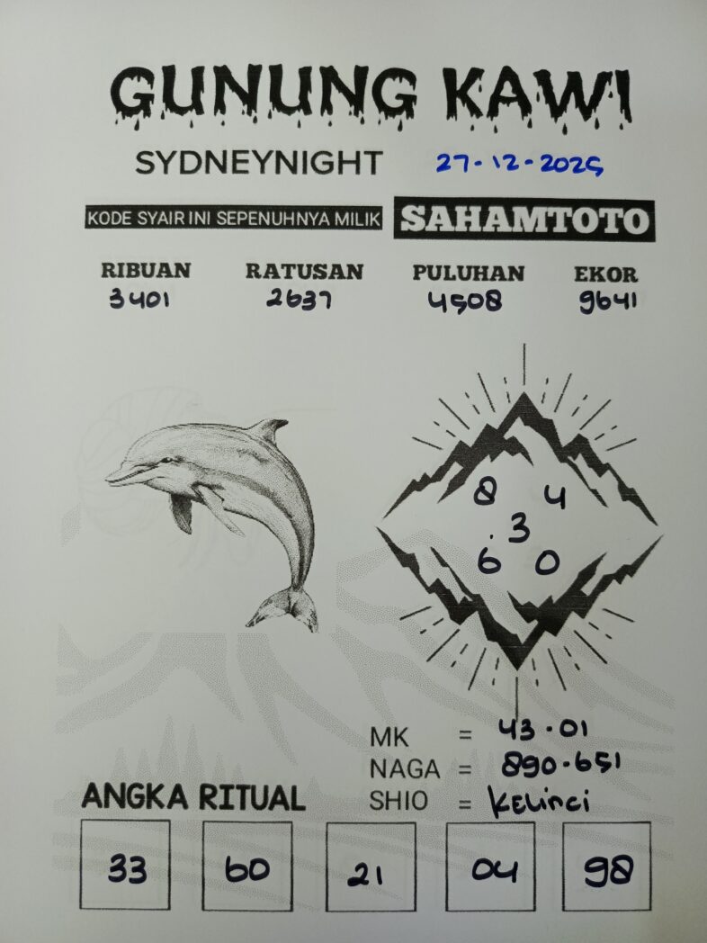 Syair Gunung Kawi SydneyNight Hari ini Sabtu, 27 Desember 2025