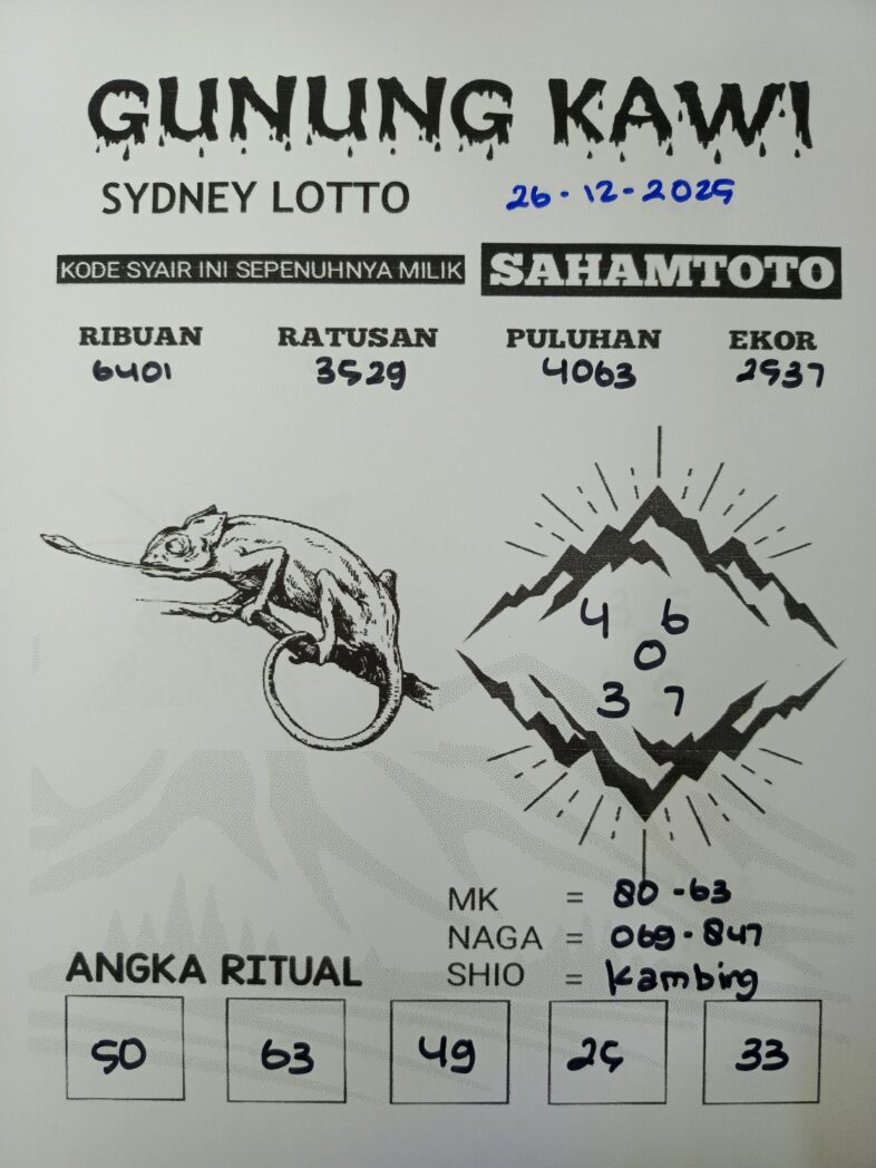 Syair Gunung Kawi SYDNEY LOTTO hari ini 26 Desember 2025
