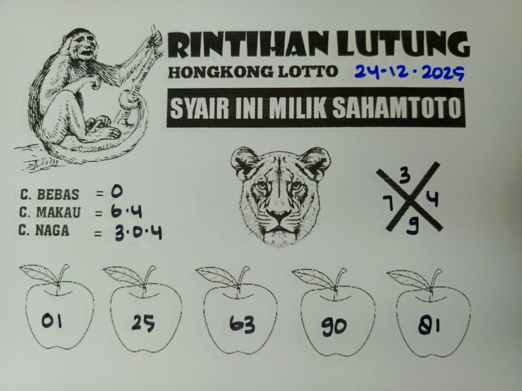 Syair Rintihan Lutung HONGKONG LOTTO hari ini 24 Desember 2025