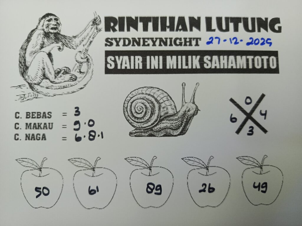Syair Rintihan Lutung SydneyNight Hari ini Sabtu, 27 Desember 2025