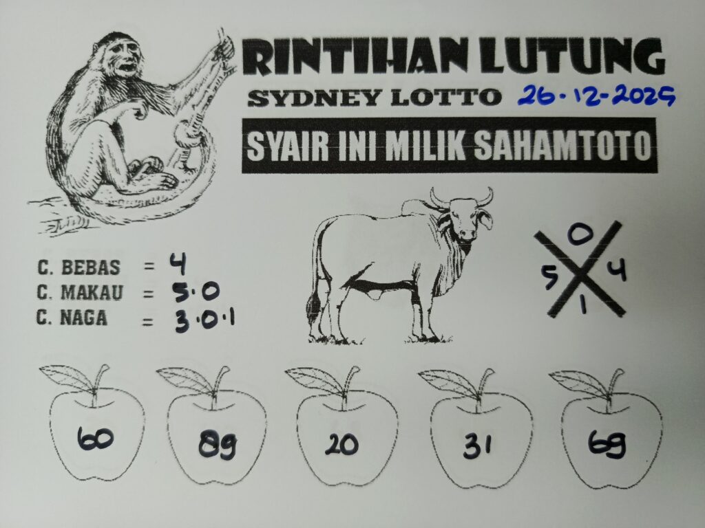 Syair Rintihan Lutung SYDNEY LOTTO hari ini 26 Desember 2025