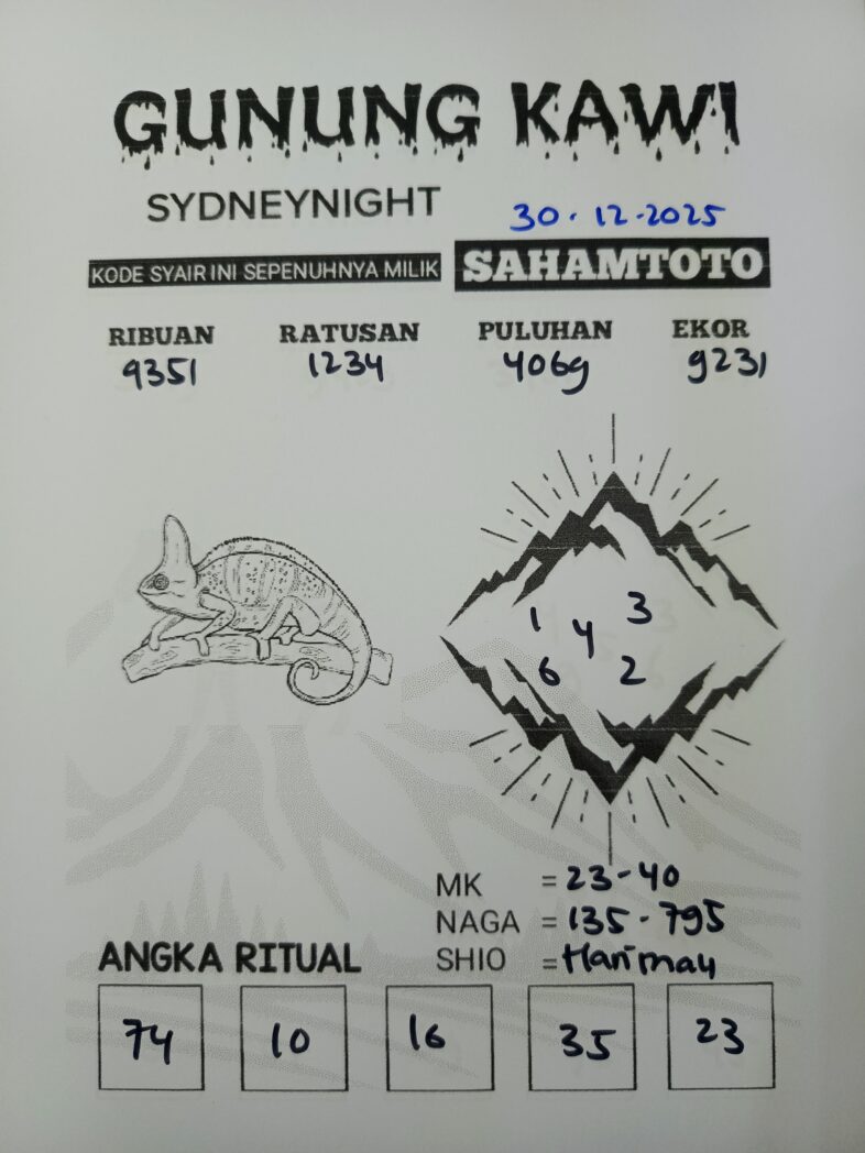 Syair Gunung Kawi SydneyNight Hari ini Selasa, 30 Desember 2025