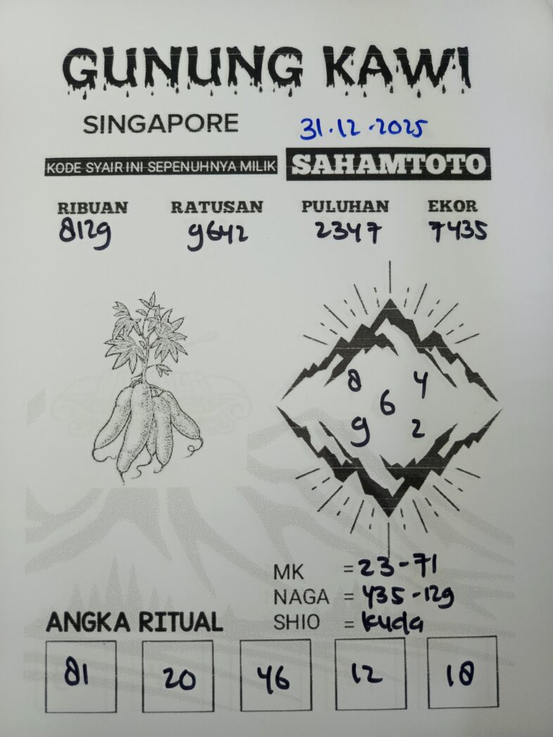 Syair Gunung Kawi SINGAPORE Pools Hari ini Rabu, 31 Desember 2025