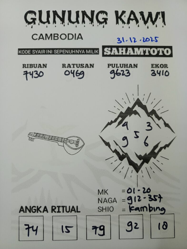 Syair Gunung Kawi Cambodia Pools Hari ini Rabu, 31 Desember 2025