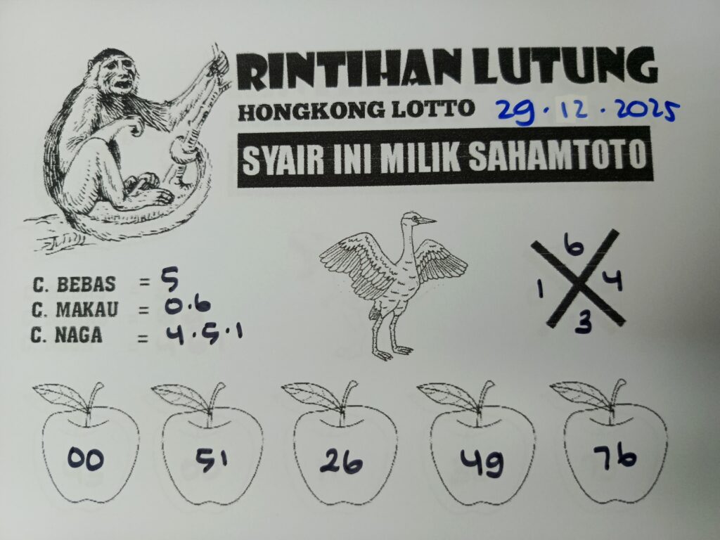 Syair Rintihan Lutung HONGKONG LOTTO Hari ini Senin 29 Desember 2025