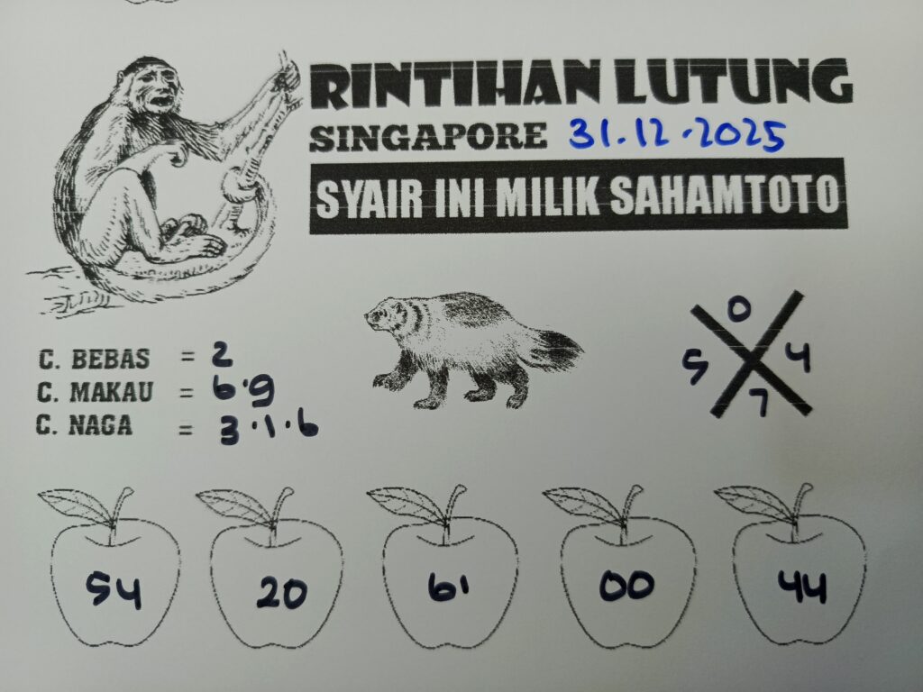 Syair Rintihan Lutung SINGAPORE Pools Hari ini Rabu, 31 Desember 2025