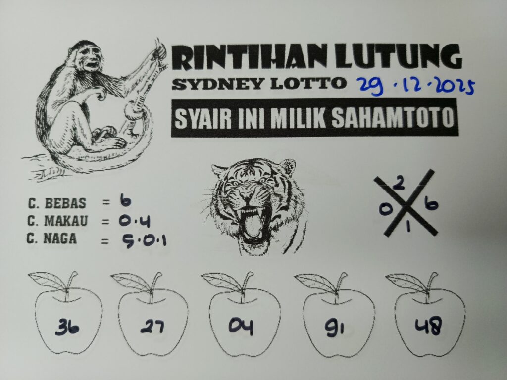Syair Rintihan Lutung SYDNEY LOTTO Hari ini Senin 29 Desember 2025