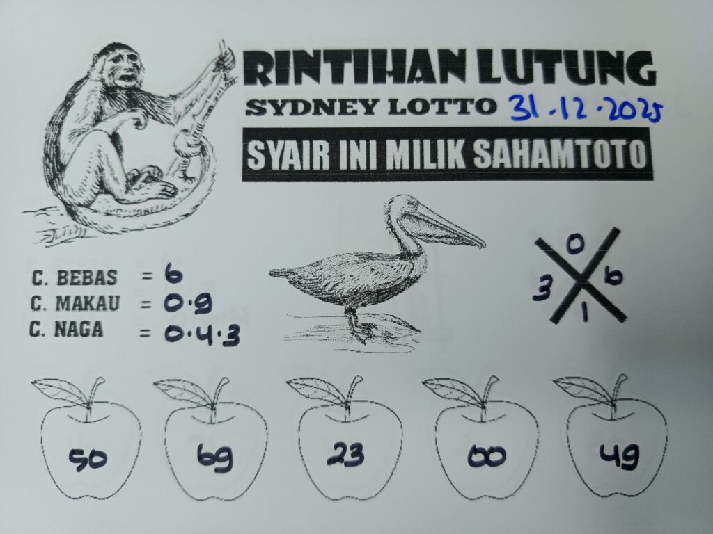 Syair Rintihan Lutung SYDNEY LOTTO Hari ini Rabu, 31 Desember 2025