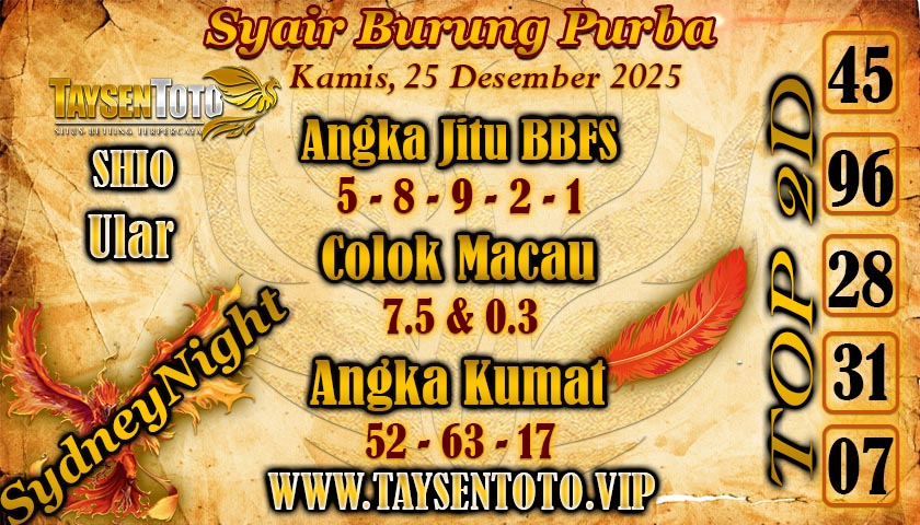 Syair Burung Purba SydneyNight Hari ini Kamis, 25 Desember 2025