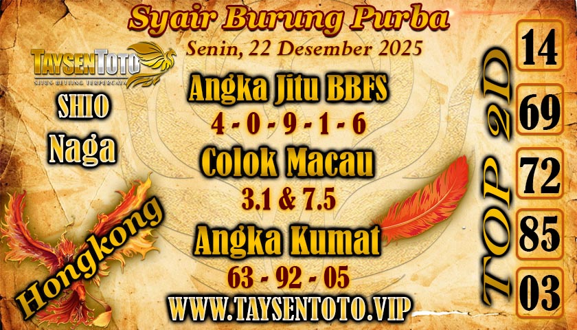 Syair Burung Purba HK Hari Senin, 22 Desember 2025