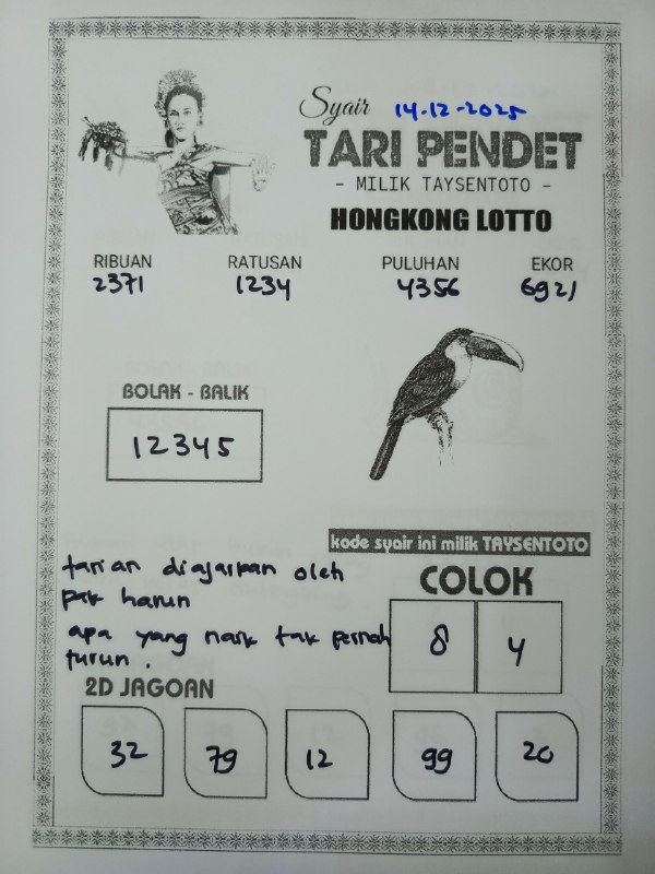 Syair Tari Pendet HK Hari Minggu, 14 Desember 2025