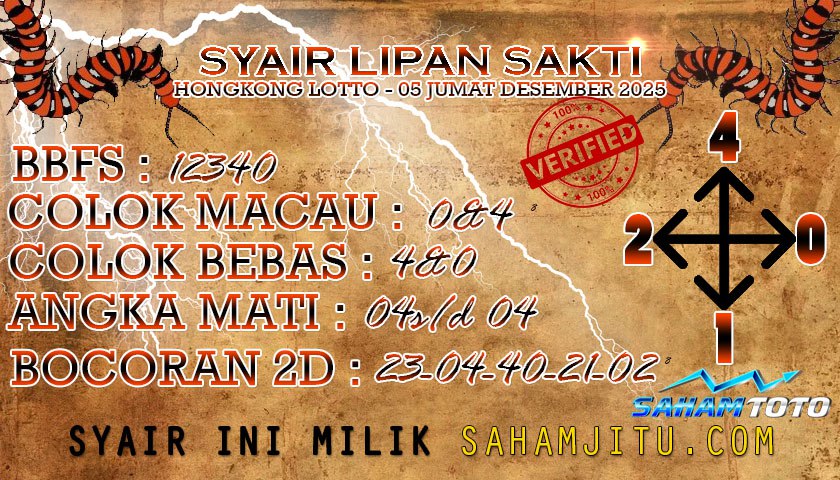 Syair lipan sakti HONGKONG LOTTO Hari ini JUMAT 05 DESEMBER 2025