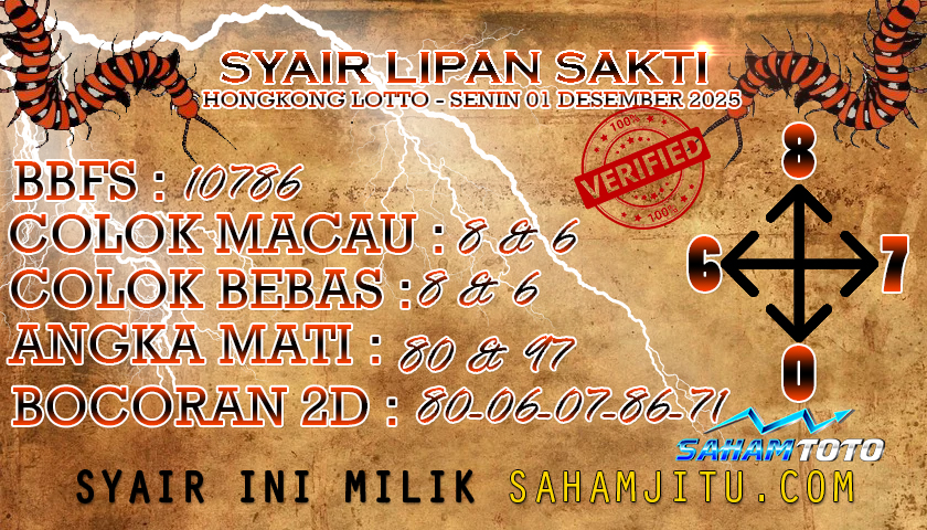 Syair lipan sakti Hongkong LOTTO Hari ini SENIN 01 DESEMBER 2025