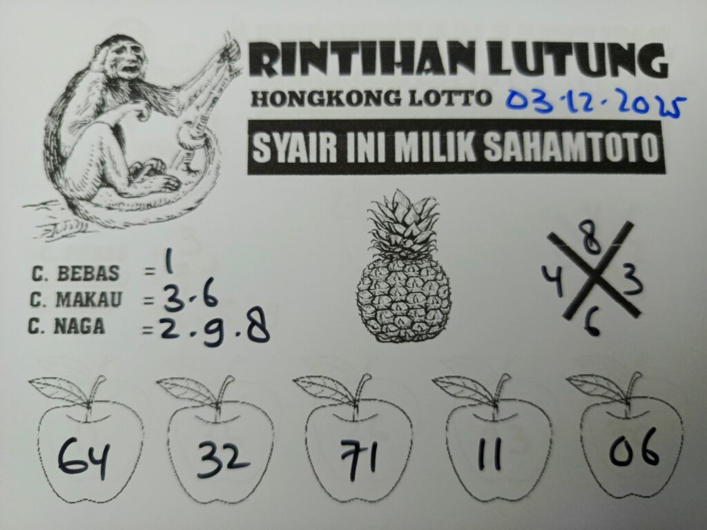 Syair Rintihan Lutung HONGKONG LOTTO Hari ini Rabu 03 DESEMBER 2025